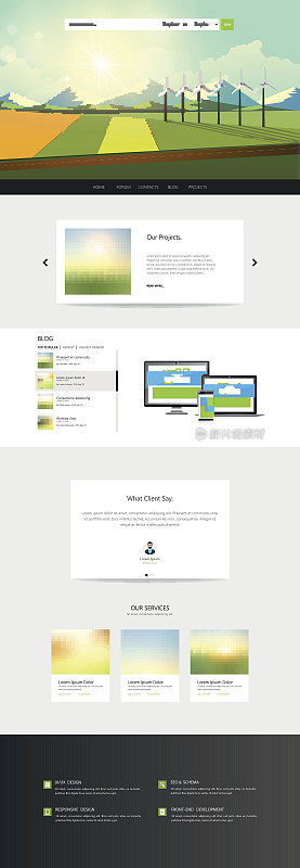Quality One Page Website Template with Landscape Vector Eps10，